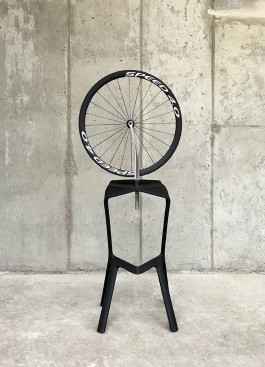 max pilger untitled kinetic bicycle wheel (grcic miura stool, veltec carbon wheel) sculpture readymade